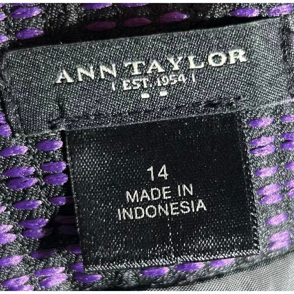 ANN TAYLOR Purple Black Print Polyester Pencil Skirt Career Business Womens 14 - Picture 4 of 5